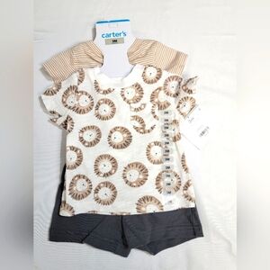 Carter's 3 Piece Tan And Cream Lion Themed Matching Set Size Infant 0-3 Month